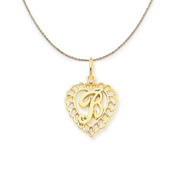 14k Yellow Gold, Grace, Satin Heart Initial B Necklace, 15mm 16 Inch